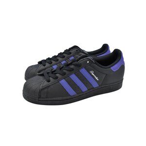 Adidas Womens Size 7.5 Superstar Black Purple Leather Sneakers Shoes